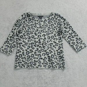 Tahari Women's M Leopard Print Sweater Crew Neck 3/4 Sleeves 28CT